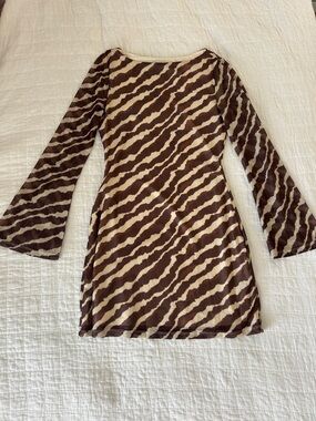Cider Brown & Cream Zebra-Print Long Sleeve Mini Dress